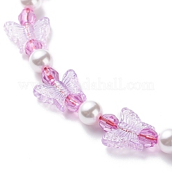 Acrylic Butterfly & Plastic Pearl Braided Beaded Necklace for Women&nbsp;NJEW-JN04053