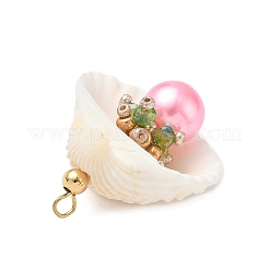 8Pcs 8 Colors Natural Shell & Round Glass Pendants&nbsp;PALLOY-MZ00912