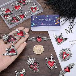 20Pcs 5 Styles Gothic Style Heart Alloy Red Enamel Pendant Sets&nbsp;FIND-SC0007-93