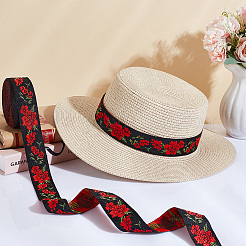 6.8M Flat Ethnic Style Polyester Jacquard Flower Ribbon&nbsp;OCOR-WH0082-133B