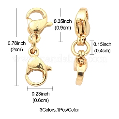 3Pcs 3 Colors 304 Stainless Steel Double Lobster Claw Clasps&nbsp;STAS-YW0001-52B