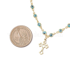 304 Stainless Steel Cross Pendant Handmade Evil Eye Lampwork Brass Link Chain Necklaces for Women&nbsp;NJEW-JN05397-02