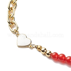 Natural Mixed Gemstone Beaded Necklace with Enamel Heart&nbsp;NJEW-JN04085