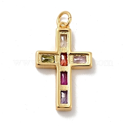 Cross Brass Micro Pave Colorful Cubic Zirconia Pendants&nbsp;X-KK-G419-29G
