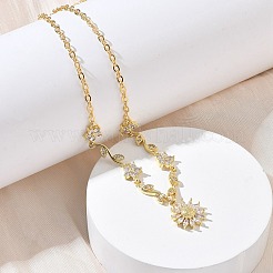 Brass Pave Cubic Zirconia Flower Pendant Necklaces&nbsp;NJEW-C121-04C-G