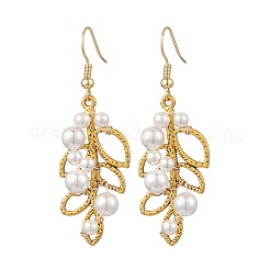 Brass Shell Pearl Leaf Dangle Earrings&nbsp;EJEW-TA00725