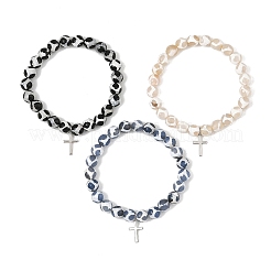 3Pcs 3 Colors Tibetan Style Turtle Back Pattern dZi Round Beaded Stretch Bracelet Sets&nbsp;BJEW-JB14420