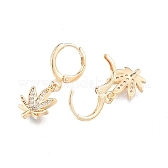 Clear Cubic Zirconia Maple Leaf Dangle Leverback Earrings&nbsp;EJEW-N012-80