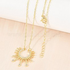 Brass Micro Pave Clear Cubic Zirconia Sun Pendant Necklaces&nbsp;KK-CBA4547-09G
