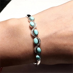 Oval Synthetic Turquoise Beaded Hinged Bangles&nbsp;BJEW-C146-03