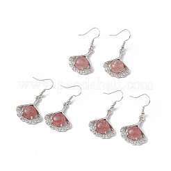 Gemstone Ginkgo Leaf Dangle Earrings with Crystal Rhinestone&nbsp;EJEW-A092-03P