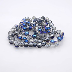 Half Plated Glass Faceted Round Beads Strands&nbsp;GLAA-A026-8mm-HP01