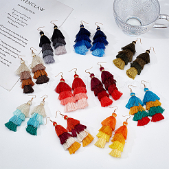 10 Pairs 10 Colors Multi-layer Cotton Tassel Dangle Earrings&nbsp;EJEW-AN0001-67