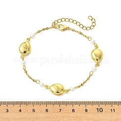 304 Stainless Steel & Round Shell Pearl Beads Link Bracelets&nbsp;BJEW-JB13977-02
