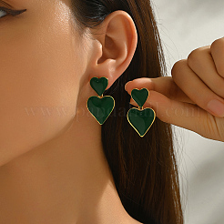 Stainless Steel Enamel Heart Dangle Stud Earrings&nbsp;DY7402-1