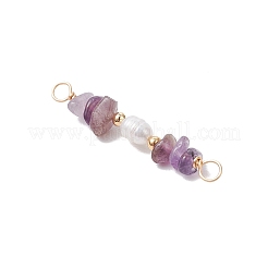 Natural Amethyst Chip & Natural Cultured Freshwater Pearl Rice Beaded Connector Charms&nbsp;PALLOY-JF03707-09