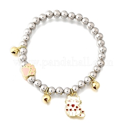 Brass Enamel Round Beads Charm Bracelets for Women&nbsp;BJEW-D317-11C-PG