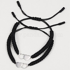 2Pcs 2 Style Stainless Steel Heart Link Bracelets Set&nbsp;BJEW-SW00106-01