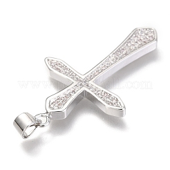 Brass Micro Pave Clear Cubic Zirconia Pendants&nbsp;ZIRC-O038-08P