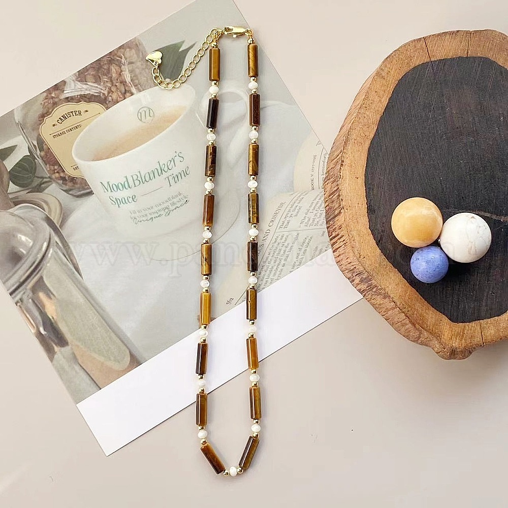 Wholesale Natural Tiger Eye Column & White Shell Beaded Necklaces ...