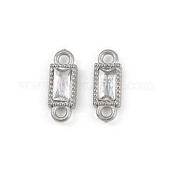 304 Stainless Steel Pave Clear Cubic Zirconia Rectangle Links Connector Charms, Stainless Steel Color, 9.5x3.5x2mm, Hole: 1.2mm