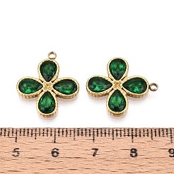 304 Stainless Steel and Glass Quatrefoil Pendants&nbsp;STAS-T071-22G