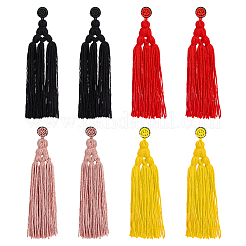 4 Pairs 4 Colors Polyester Tassels Earrings with Seed Beaded&nbsp;EJEW-FI0002-96