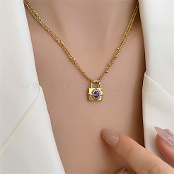 Stainless Steel & Purple Glass Handbag Pendant Double Layer Necklaces for Women&nbsp;MI4484