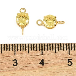 Brass Pave Cubic Zirconia Flat Round Connector Charms&nbsp;KK-P347-01G