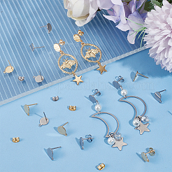 60Pcs 2 Color Flat Round 304 Stainless Steel Stud Earring Findings&nbsp;STAS-SC0008-56