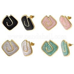 Rhombus 201 Stainless Steel Enamel Stud Earrings&nbsp;EJEW-Z151-12G-01