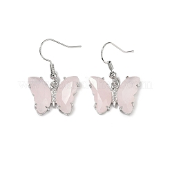 Natural Rose Quartz Brass Dangle Earrings&nbsp;EJEW-M081-01P-02