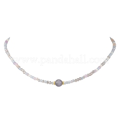 8MM Round Cat Eye and AB Color Plated Glass Faceted Rondelle Beaded Necklaces&nbsp;NJEW-JN06687