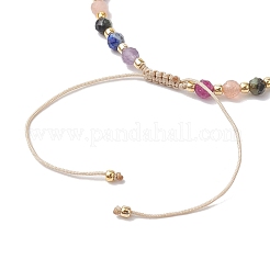3mm Round Faceted Natural Amethyst & Lapis Lazuli & African Turquoise(Jasper) & Sunstone & Ruby/Red Corundum Braided Bead Bracelets&nbsp;BJEW-JB10596
