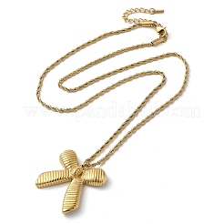 304 Stainless Steel Rope Chain Grooved Bowknot Pendant Necklaces for Women&nbsp;NJEW-K255-07G