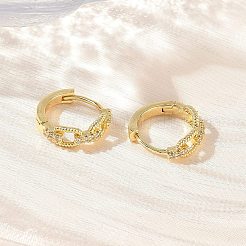 Brass Micro Pave Cubic Zirconia Hoop Earrings&nbsp;KK-CBA30C7-06G