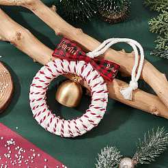 Christmas Wreath Wood & Cotton Threads Pendant Decorations&nbsp;HJEW-TA00304