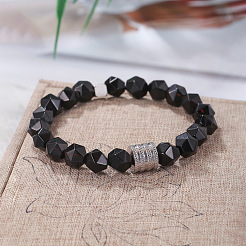 Polygon Natural Black Agate Beaded Stretch Bracelets&nbsp;WG9FB4D-01