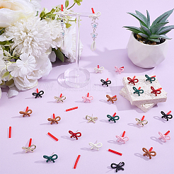 28Pcs 7 Colors Bowknot Spray Paint Alloy Stud Earring Findings&nbsp;FIND-ME0003-95