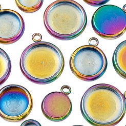 40Pcs 4 Style Ion Plating(IP) 304 Stainless Steel Pendant Cabochon Settings&nbsp;STAS-LS0001-56MC