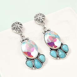 Alloy Synthetic Turquoise Dangle Stud Earrings&nbsp;LS-EJEW-U053-04B-AS