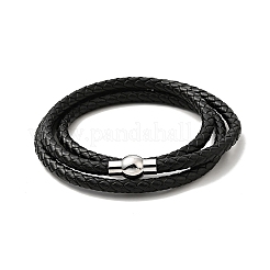 Leather Braided Three Loops Wrap Bracelet with 304 Stainless Steel Clasp for Men Women&nbsp;BJEW-C021-18-P