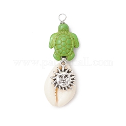 5Pcs 5 Styles Natural Cowrie Shell & Dyed Synthetic Turquoise Turtle Copper Wire Wrapped Pendants&nbsp;PALLOY-JF04034-01