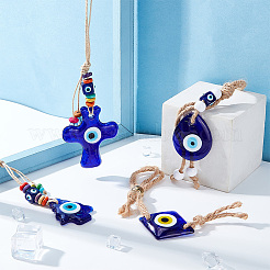 AHADEMAKER 4Pcs 4 Style Glass Evil Eye Pendant Decorations&nbsp;HJEW-GA0001-33