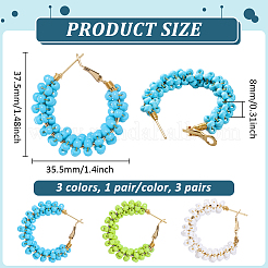 3 Pairs 3 Colors Alloy Glass Seed Beads Hoop Earrings&nbsp;EJEW-GO0007-005B