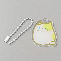 Cartoon Cute Cat Animal  Acrylic Pendant Decoration with Iron Ball Chain&nbsp;KEYC-WH0036-33C