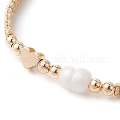 Brass & Natural Pearl Braided Bead Bracelets&nbsp;BJEW-JB09721-01