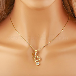 Brass Pave Clear Cubic Zirconia Heart Stethoscope Pendant Necklaces&nbsp;FS-WGFB55C-01