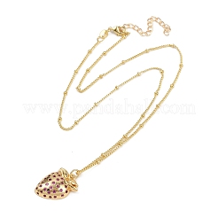 Brass Micro Pave Camellia Cubic Zirconia Fruit Pendant Necklaces for Women&nbsp;NJEW-U042-02A-G