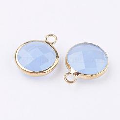 Golden Tone Brass Glass Flat Round Charms&nbsp;GLAA-M003-B-18G